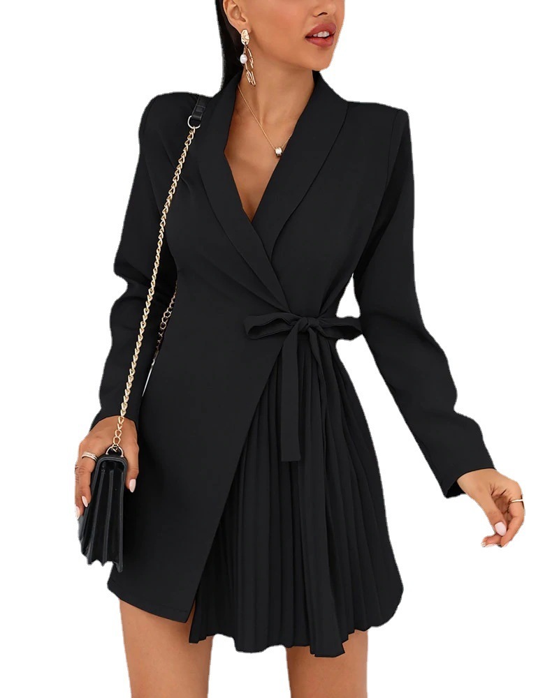 Autumn And Winter New Solid Color Pleated Suit Coat Dress - Image 7