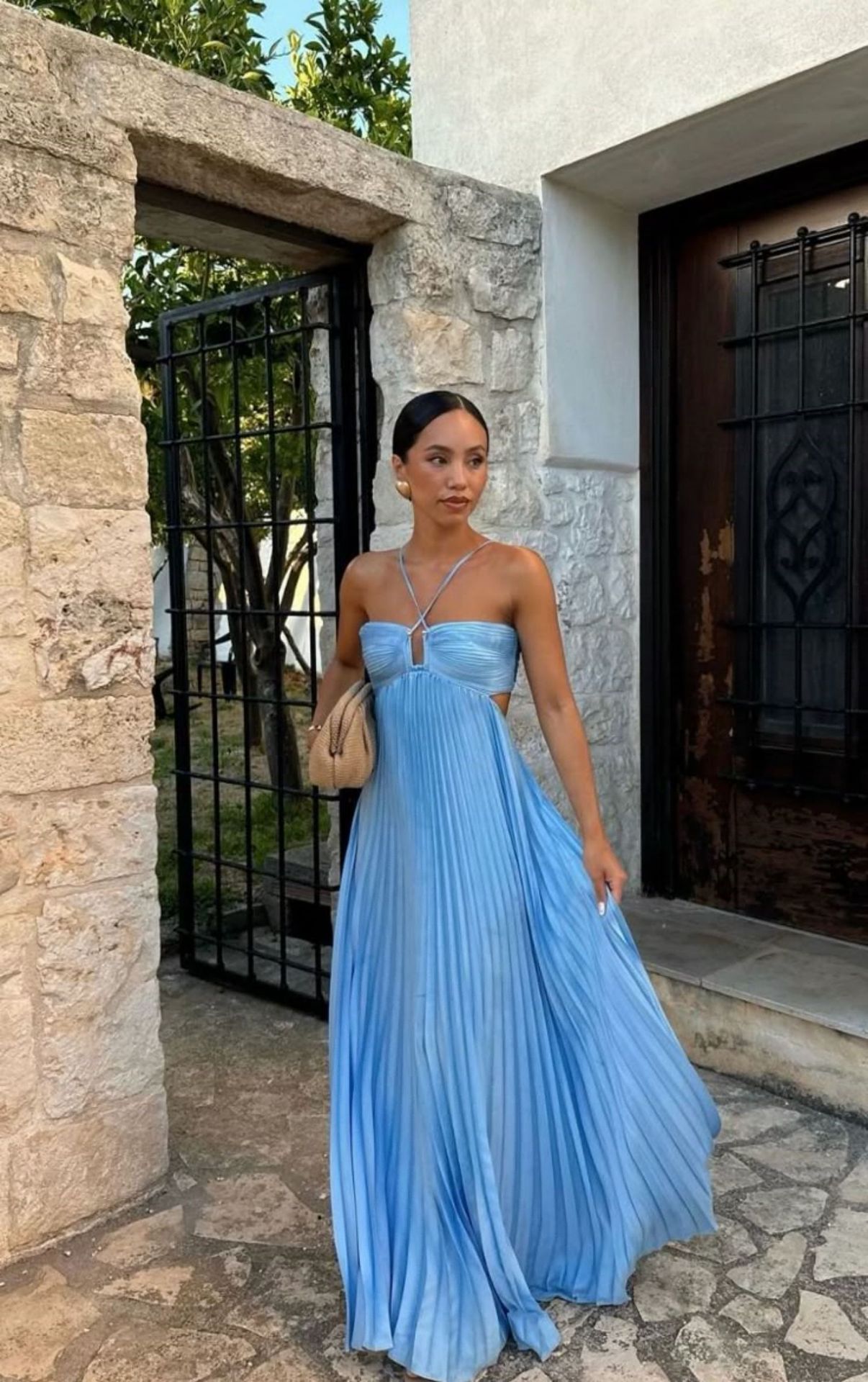 Ins Pleated Sleeveless Sling Dress Hollow High Waist Halter Robe Dresses For Evening Party Club Clothing Women - Image 9