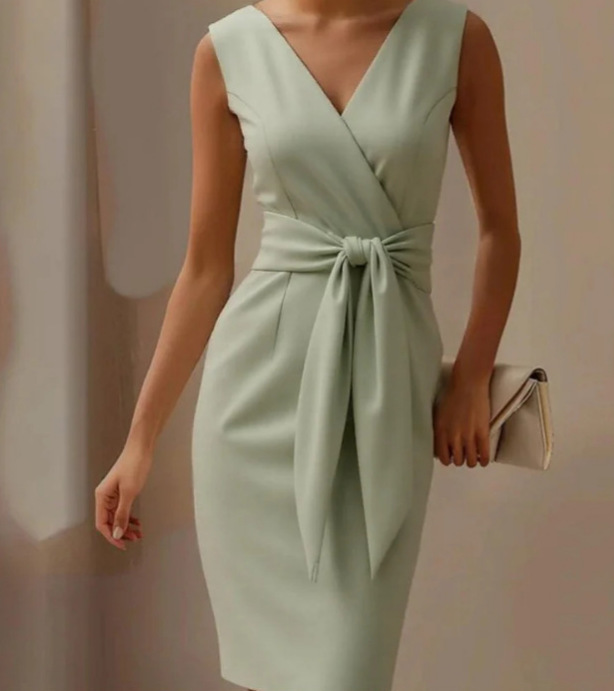 Fashion Bowknot Dress Solid Color Elegant Slim Sleeveless Dresses Women's Casual Office Party Clothing - Image 2