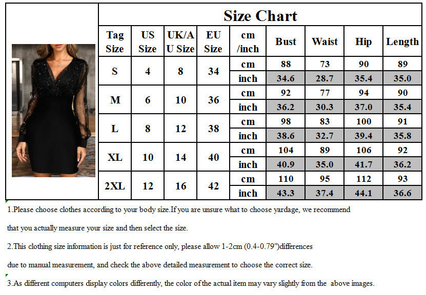 Mesh V-neck Sequined Long Sleeve Dress Dress Women - Image 10