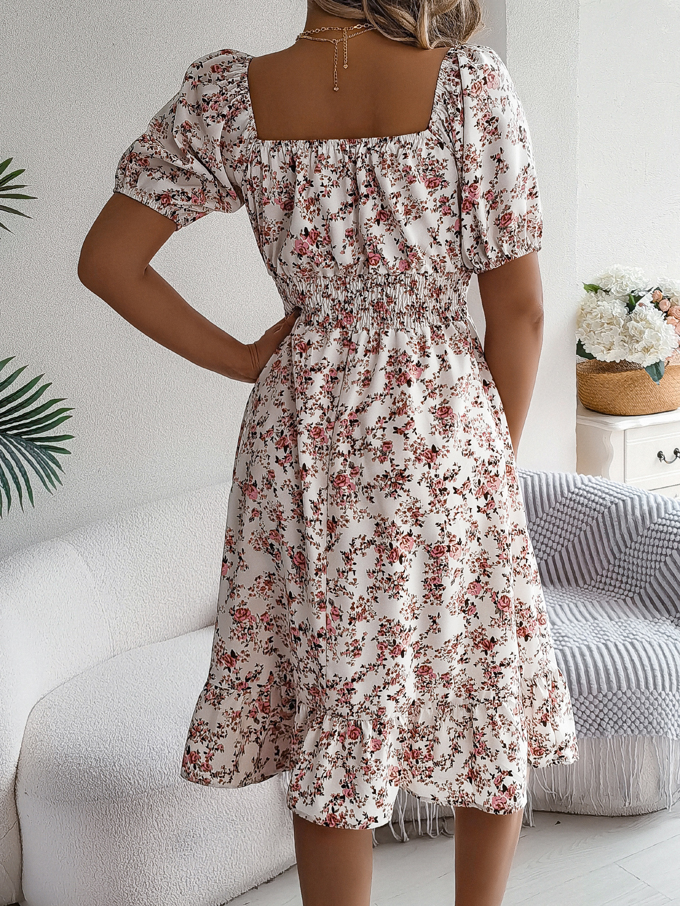 Floral Print Square Collar Dress Summer Fashion Ruffles Dresses Women's Clothing - Image 7