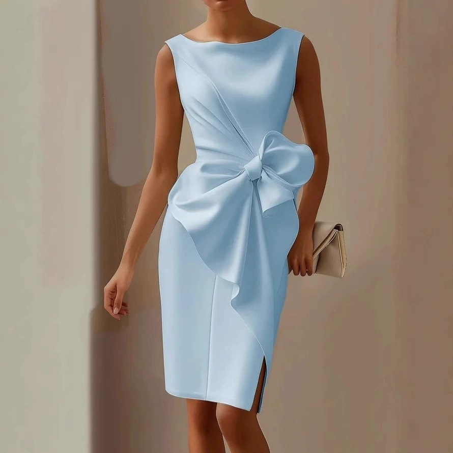 Fashion Bowknot Dress Solid Color Elegant Slim Sleeveless Dresses Women's Casual Office Party Clothing - Image 8