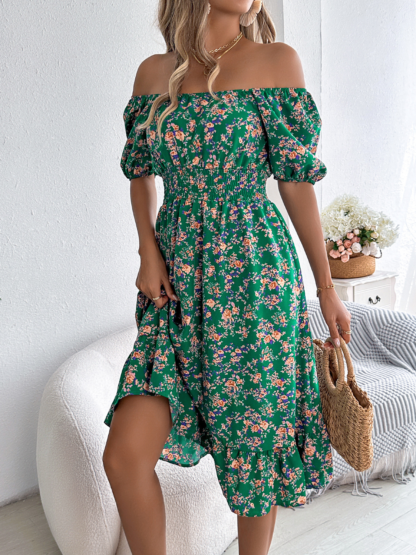 Floral Print Square Collar Dress Summer Fashion Ruffles Dresses Women's Clothing - Image 4