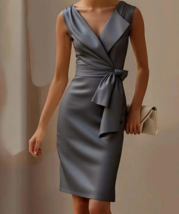 Fashion Bowknot Dress Solid Color Elegant Slim Sleeveless Dresses Women's Casual Office Party Clothing - Image 7