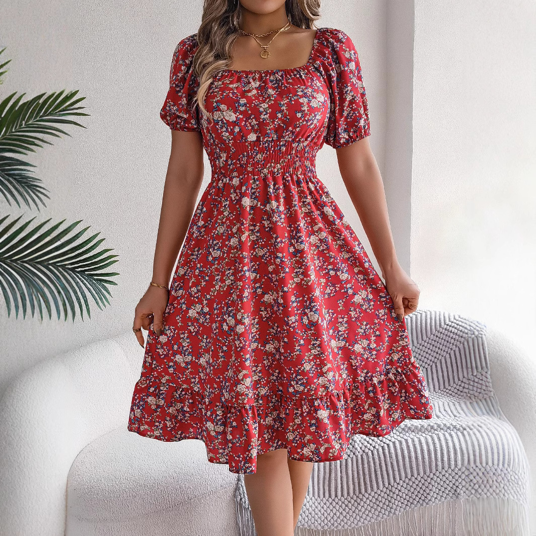 Floral Print Square Collar Dress Summer Fashion Ruffles Dresses Women's Clothing - Image 9