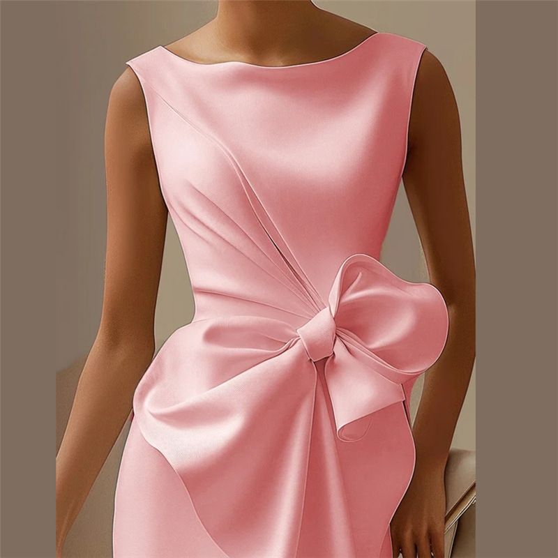 Fashion Bowknot Dress Solid Color Elegant Slim Sleeveless Dresses Women's Casual Office Party Clothing - Image 4